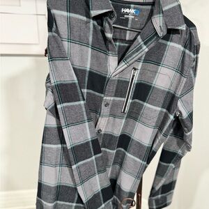 Men’s Tony Hawk size medium zippered pocket gray plaid shirt